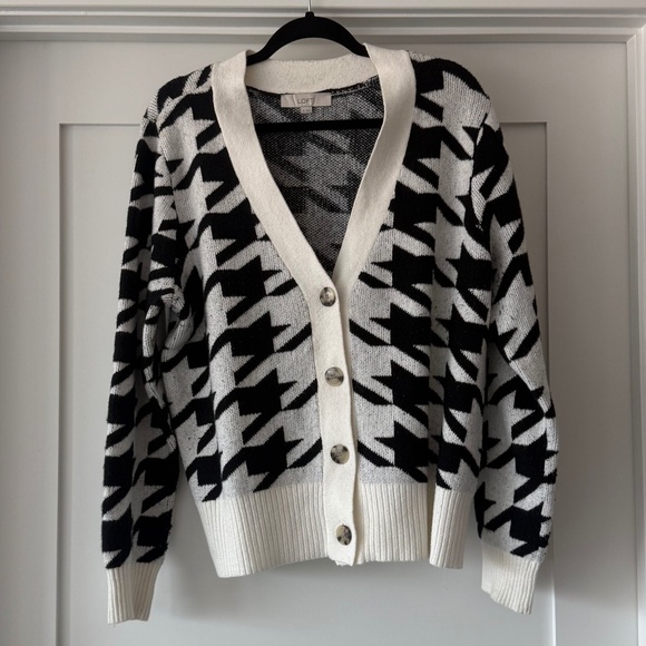 LOFT Houndstooth Cardigan - Black/White - Picture 1 of 3